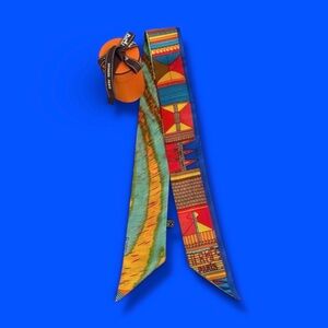 💕HERMES 100% Silk Twilly Ribbon Scarf • Vibrant Multicolor Blue Red Green Orange